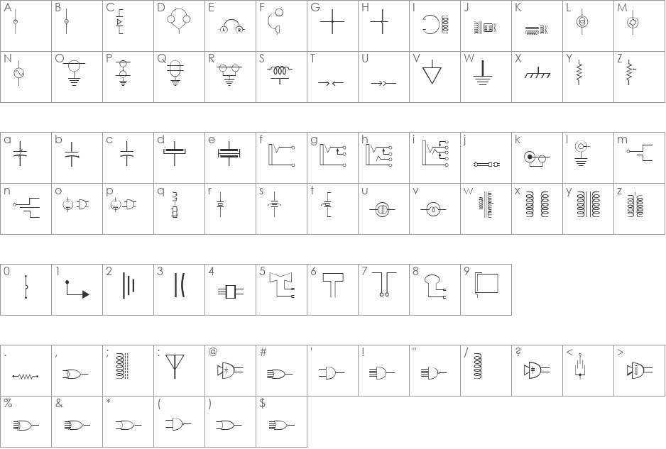 DexisDingbatsSixSSi font character map preview