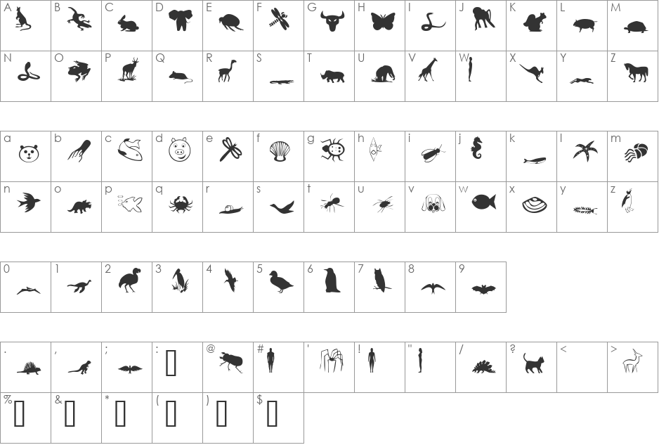 DexisDingbatsThreeSSK font character map preview