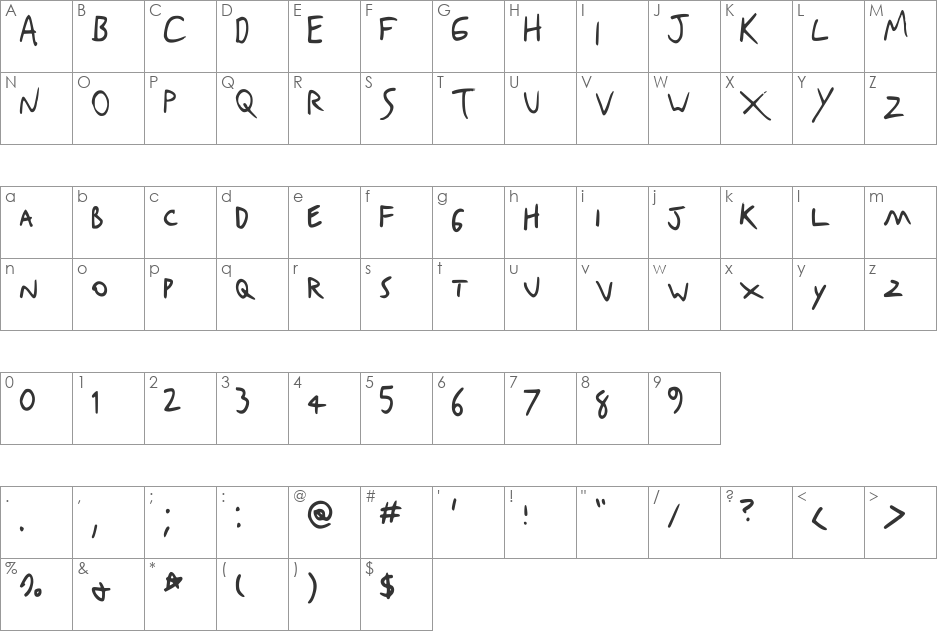 Dexter NBP font character map preview