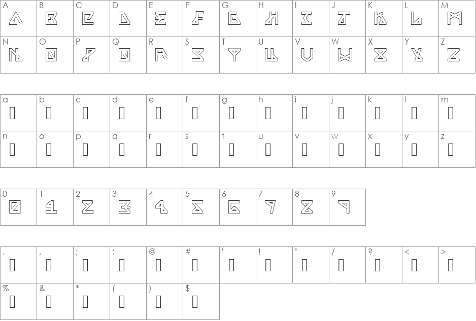 Alpha font character map preview