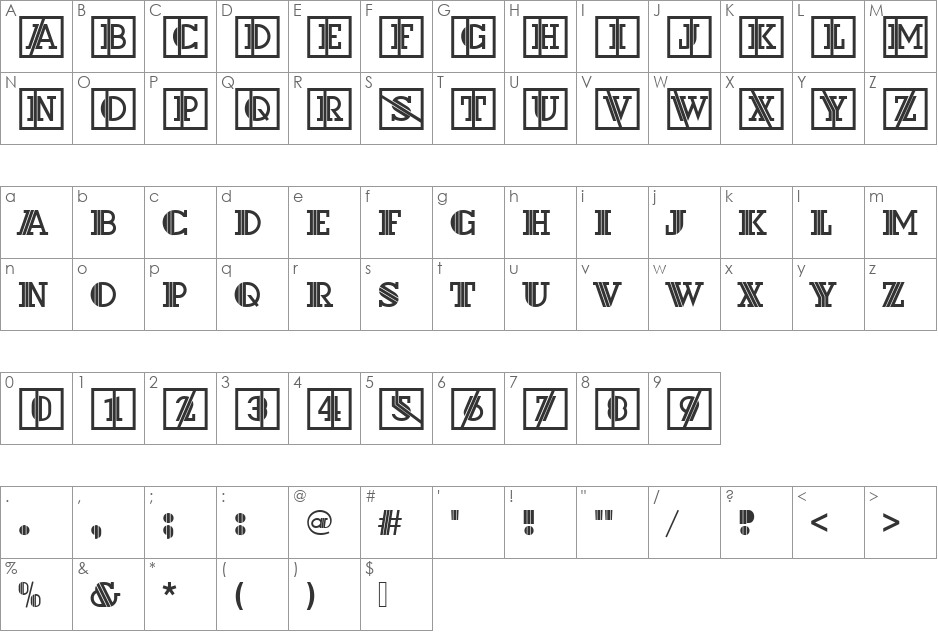 Dextor Becker Initials font character map preview