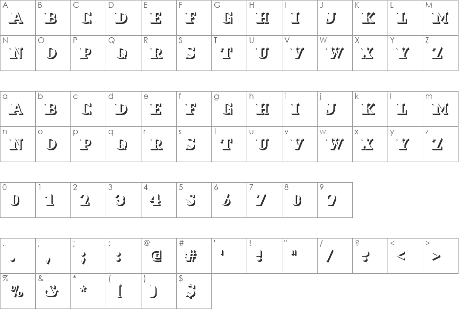 Dextor Becker Only shadow font character map preview