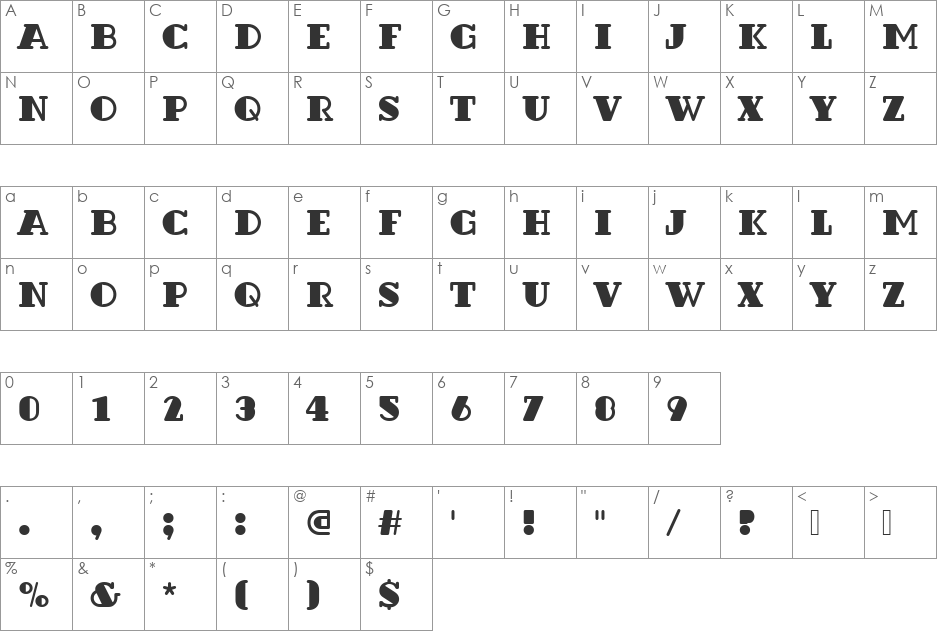DextorBlaDRo1 font character map preview