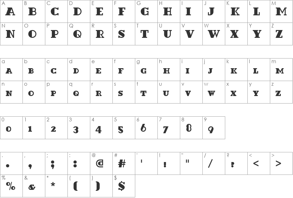 DextorBlaSCD font character map preview