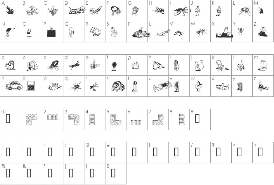 Df Backyard BeastiesTT ITC font character map preview