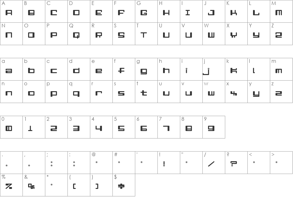 Alpha  Niner font character map preview