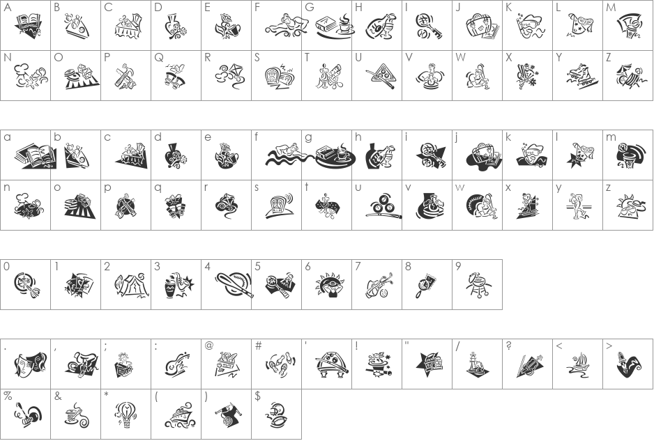 DF Diversions LET font character map preview