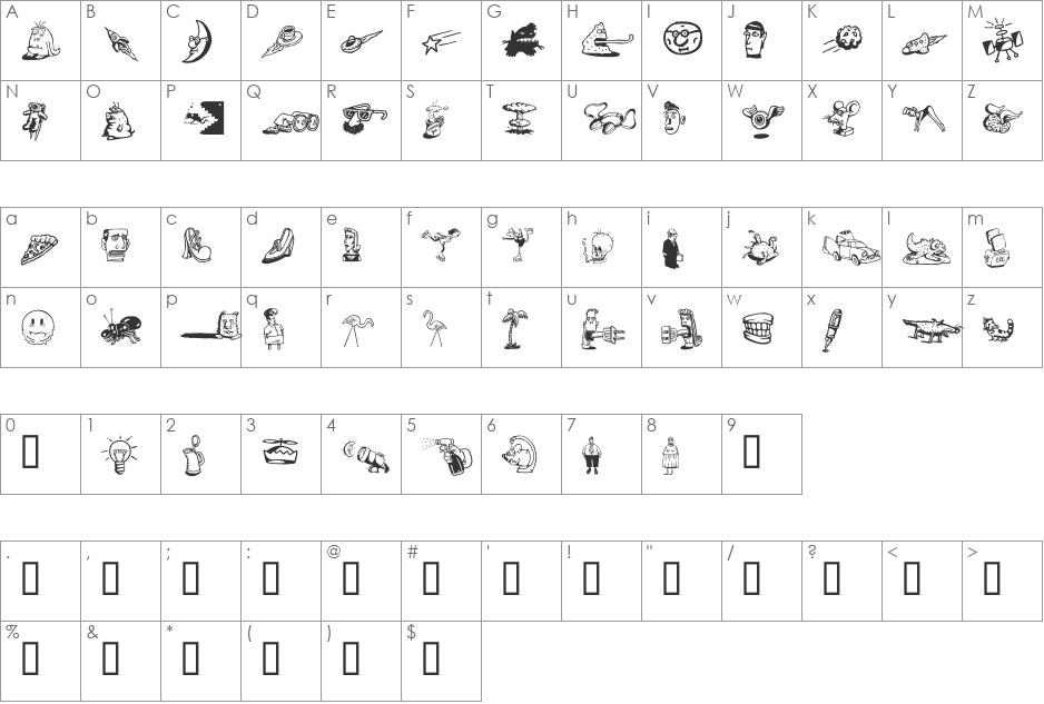 Df FontooniesTT ITC font character map preview