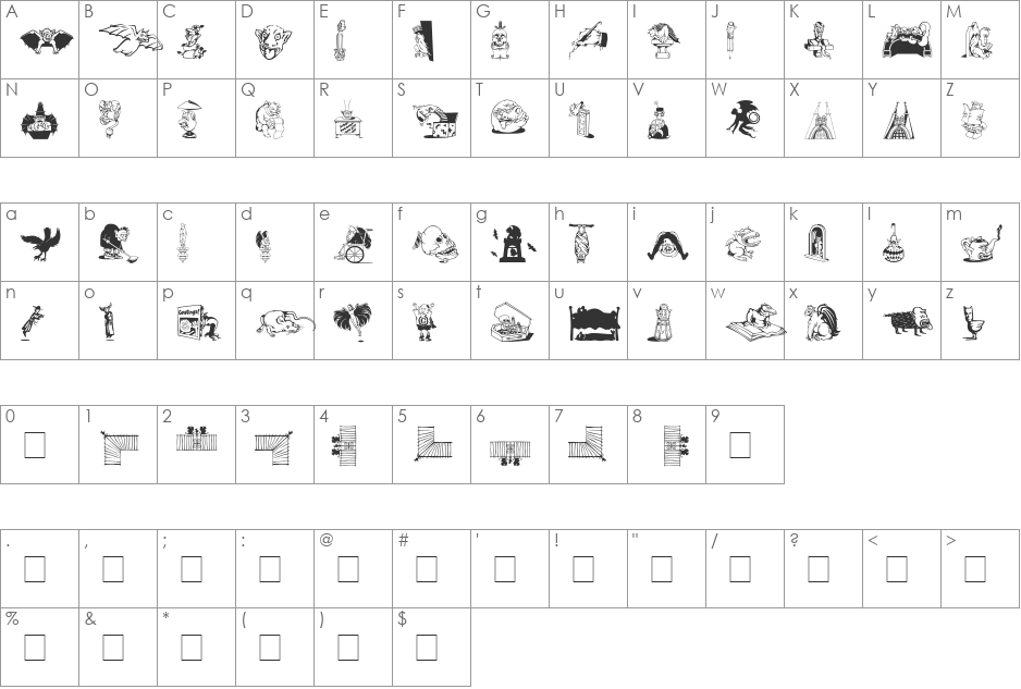 Df Gargoonies ITC font character map preview