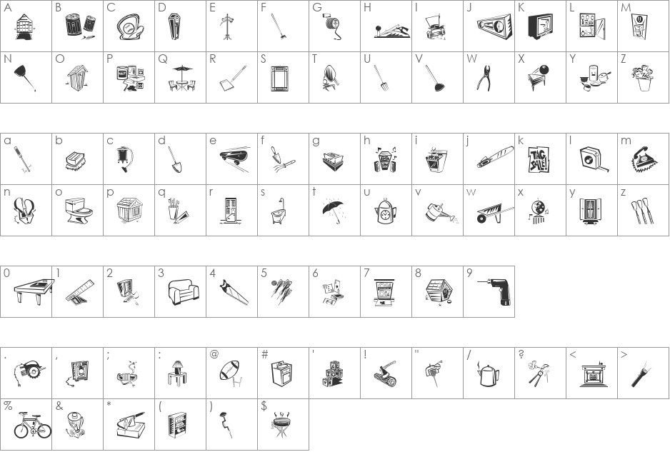 Df Home Improvement ITC font character map preview