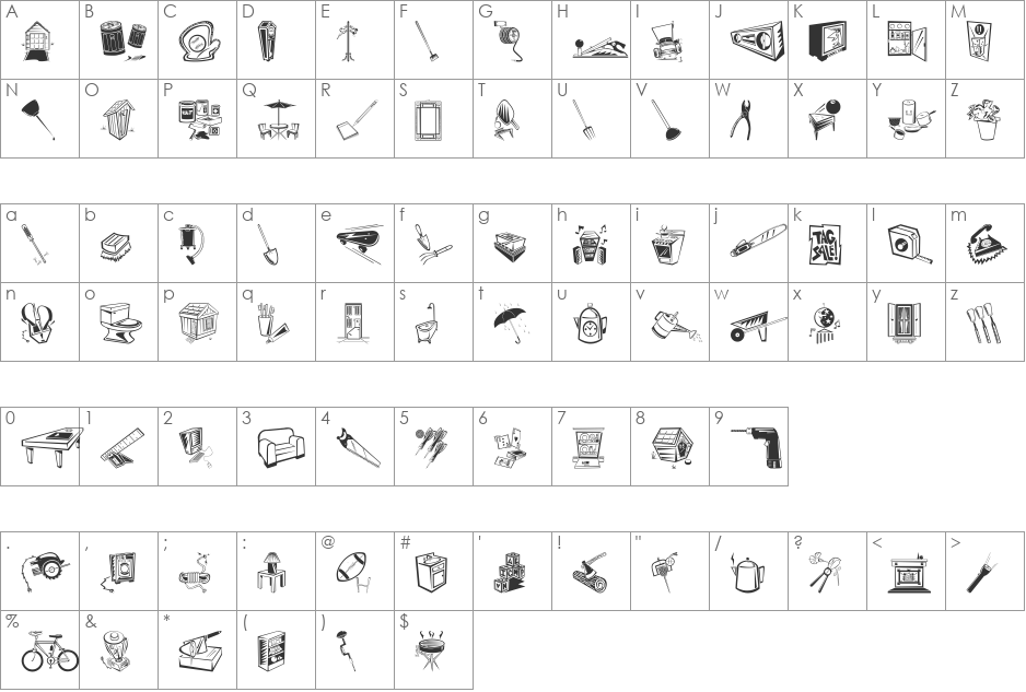 Df Home Improvement ITCTT font character map preview