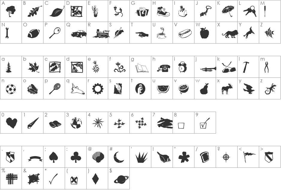 DF Incidentals LET font character map preview