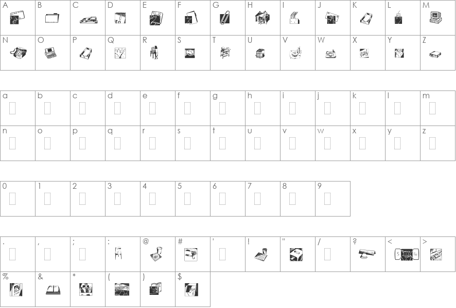 DF Industrials font character map preview