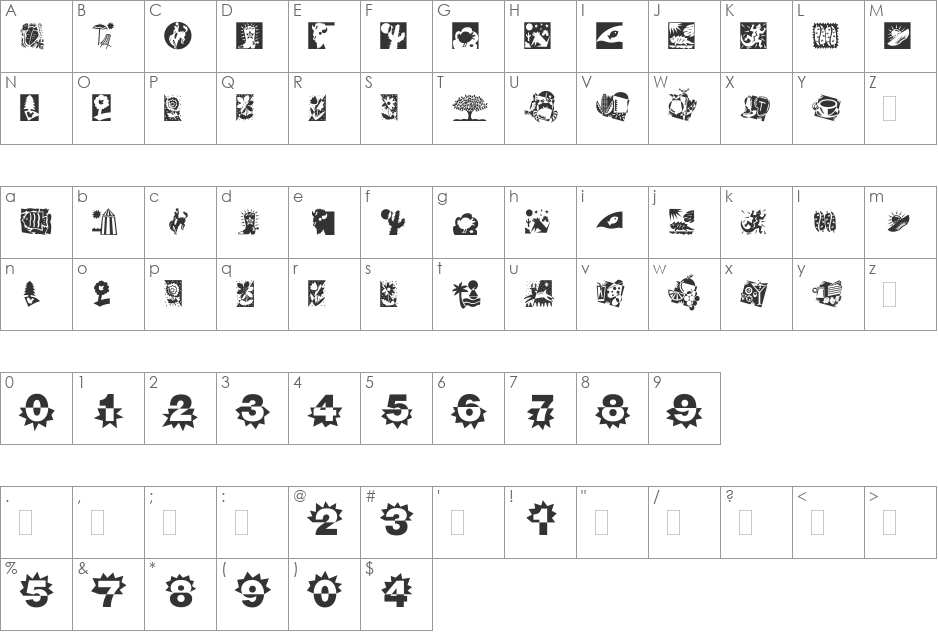 DF Naturals LET font character map preview