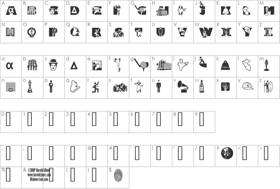 Alpha Bravo font character map preview