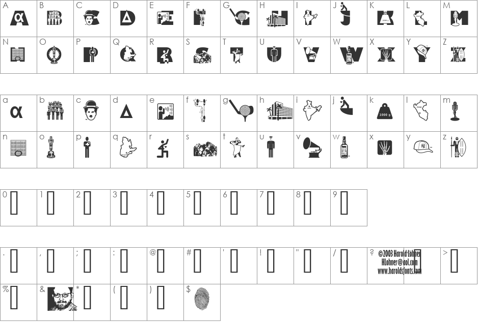 Alpha Bravo font character map preview