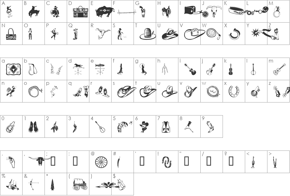 Df Wild WestTT ITC font character map preview