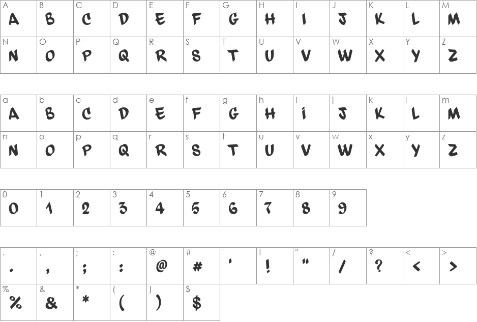 dfdChasquilla font character map preview