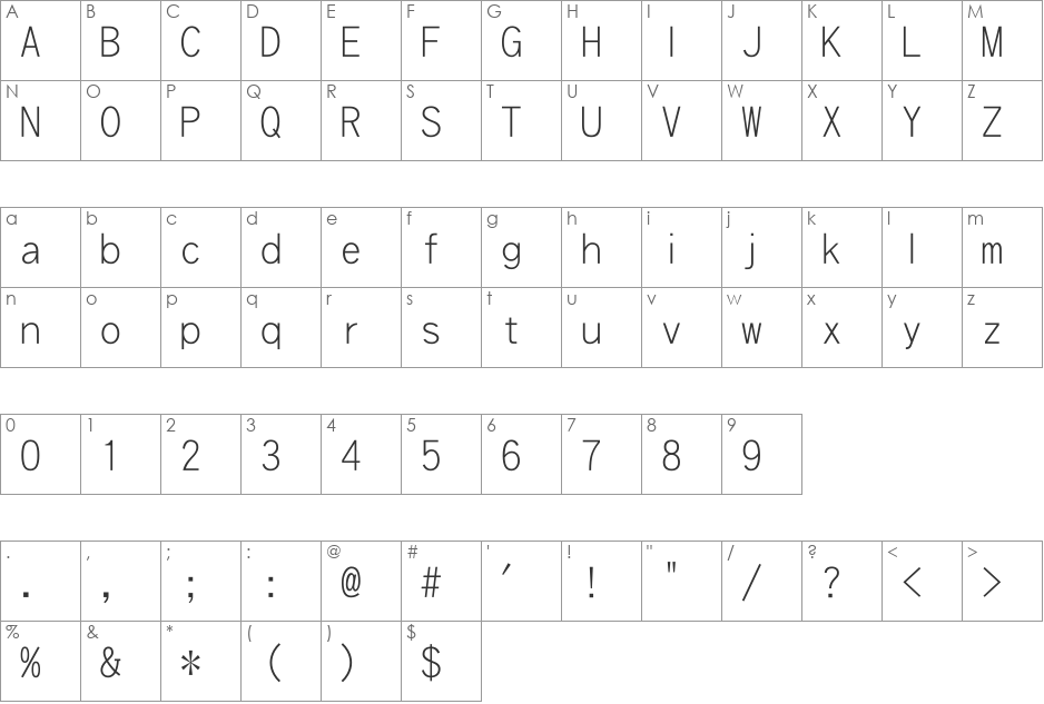 DFHeiLightU-B5 font character map preview