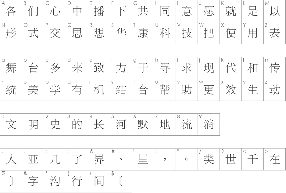 DFLiSongLight1B-GB font character map preview