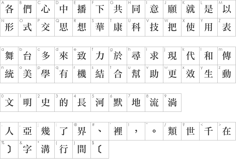 DFLiSongMedium1B font character map preview