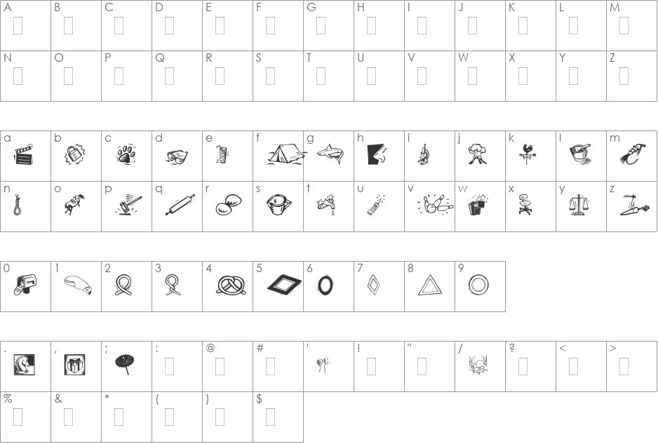 DfOrganicsIIA font character map preview