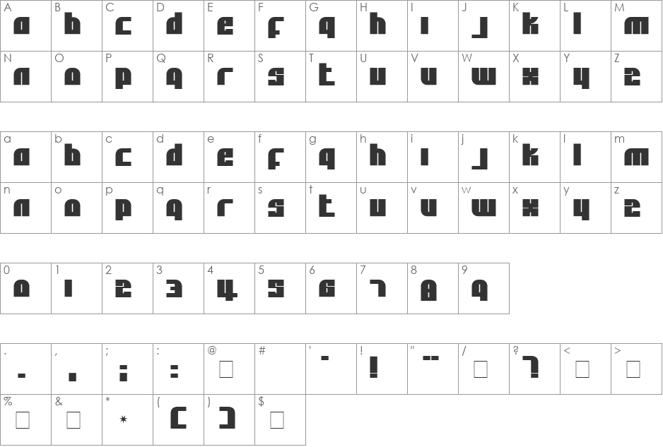 Alpha Flight Solid font character map preview