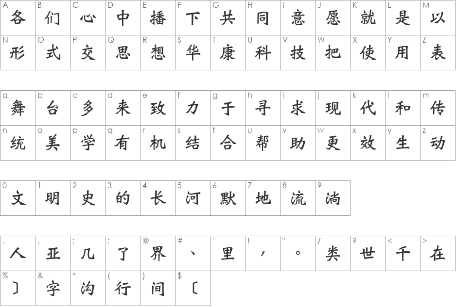 DFWeiBei1B-GB font character map preview