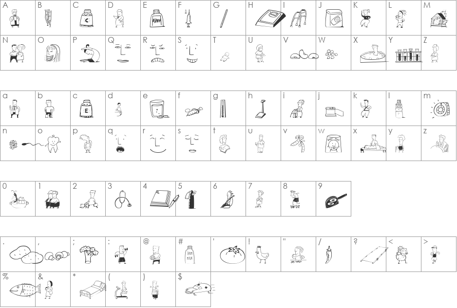 DfWellBeings font character map preview