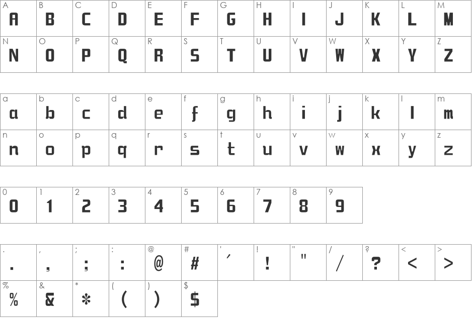 DFZongYiW5U-B5 font character map preview