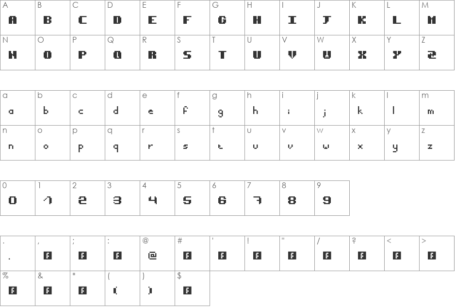 DG propo 1 font character map preview