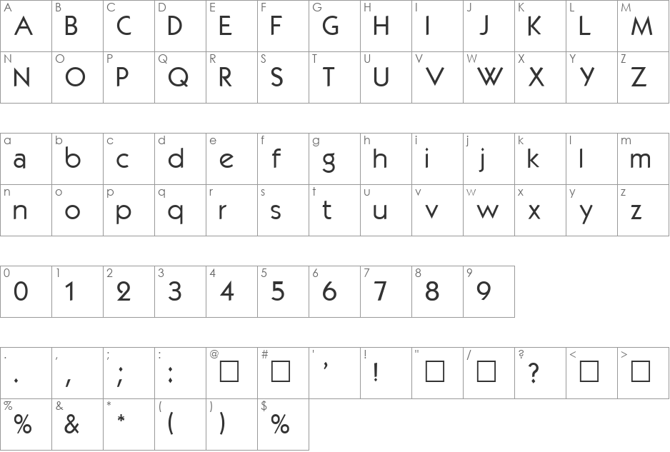 DG_Kabel font character map preview
