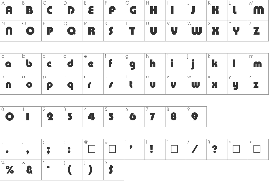 DG_Pump font character map preview