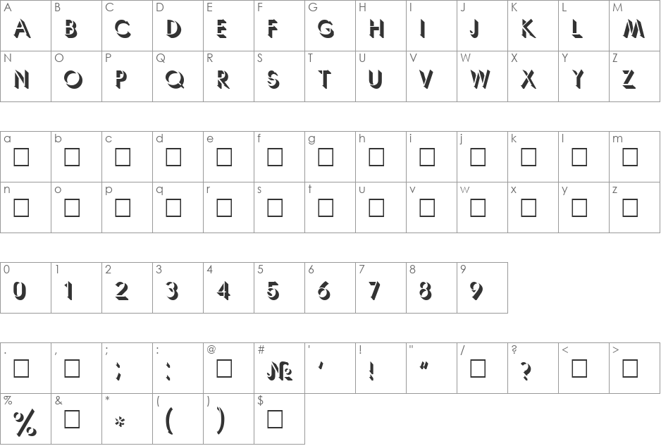 DG_Unbra font character map preview