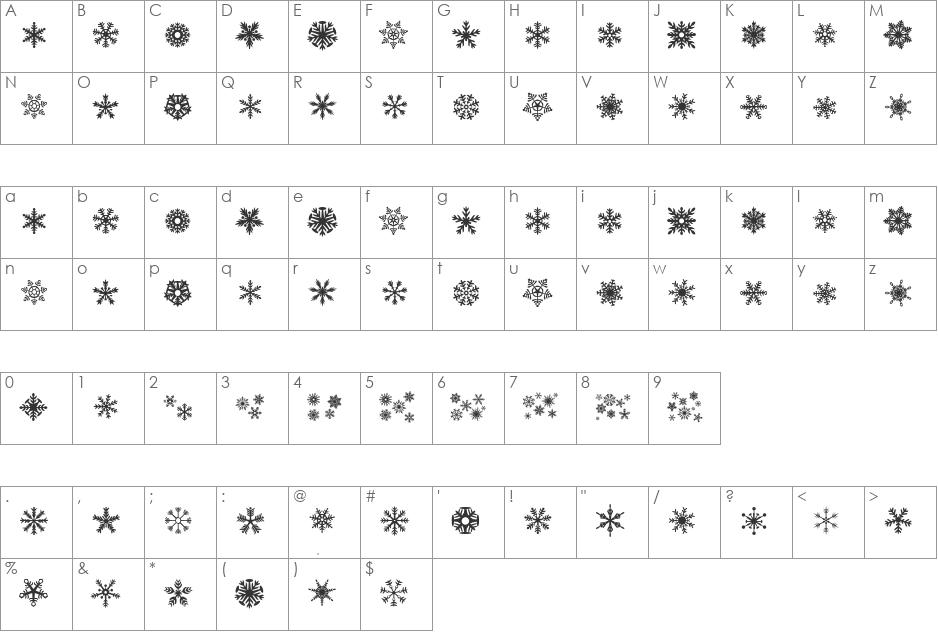 DH Snowflakes font character map preview