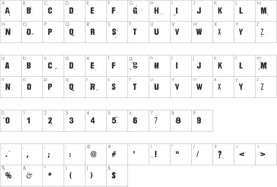 Dharma Bum font character map preview