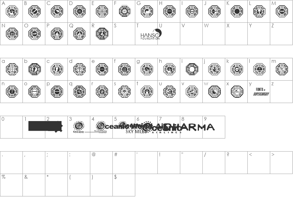 Dharma Initiative Logos font character map preview