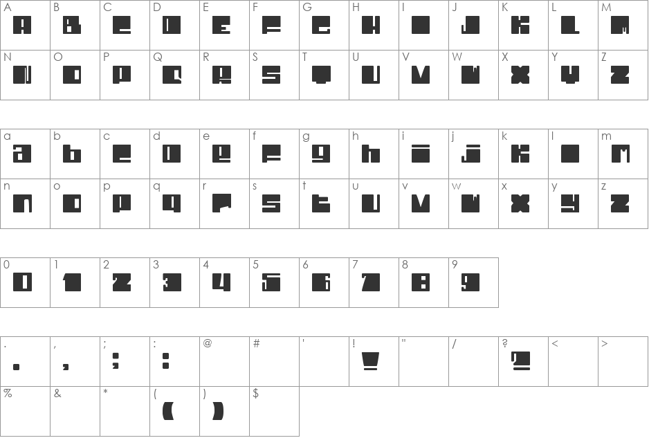 Dhe Cruncy font character map preview