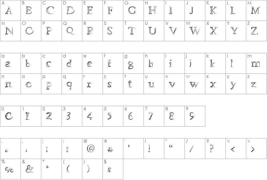 dhe mysterious font character map preview