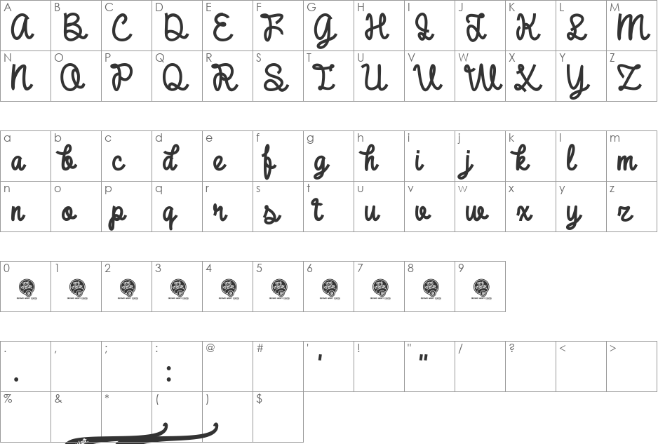 DHF Broffont Script font character map preview