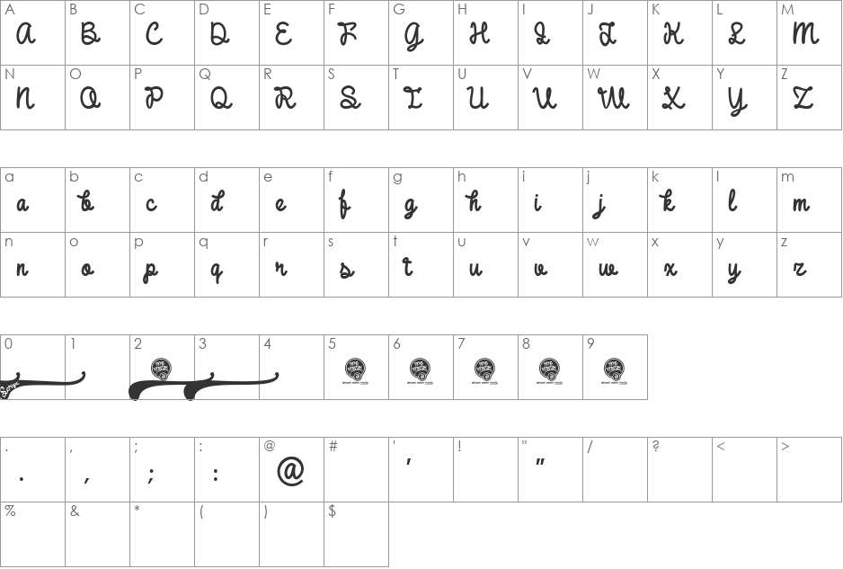 DHF Broffont Script Demo font character map preview