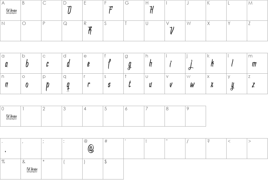 DHF Dexgraffiti Return font character map preview