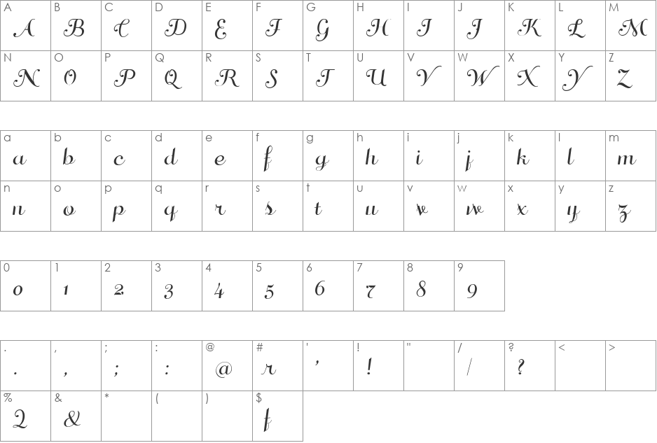 Di-Valzer font character map preview