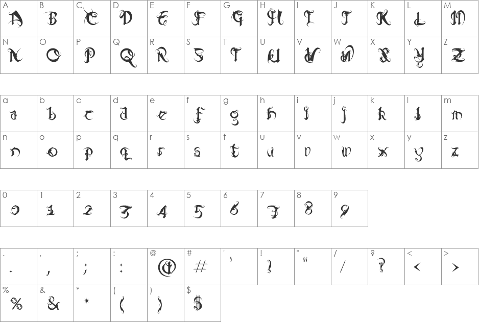 Diablo font character map preview