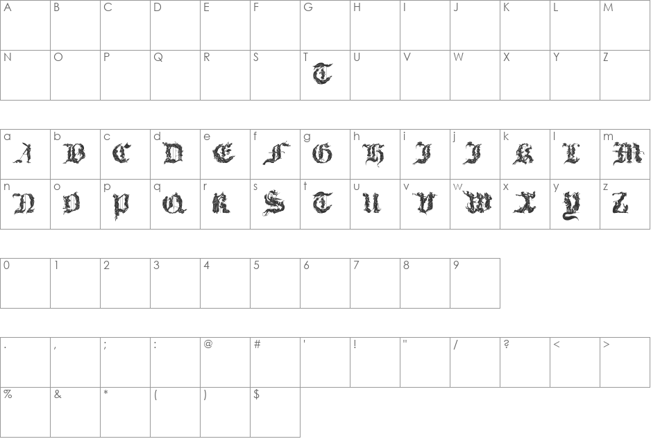 Diabolique font character map preview