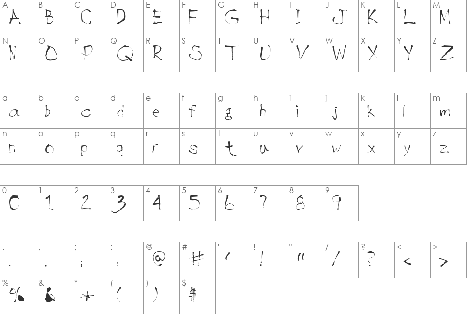 Diabolo font character map preview