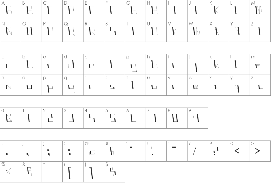 DIAG0 font character map preview