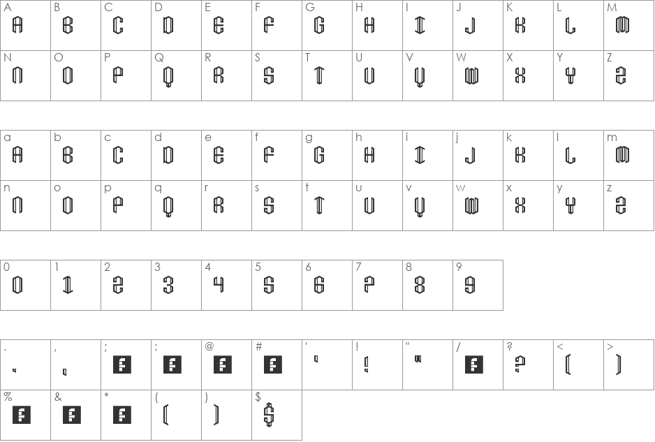 Diamante font character map preview