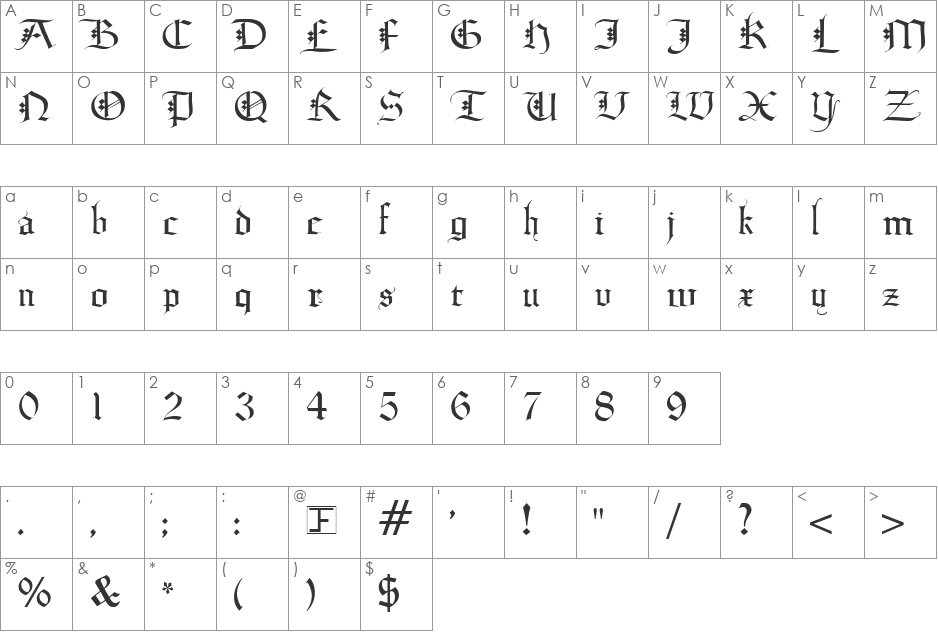 Diamond Gothic font character map preview