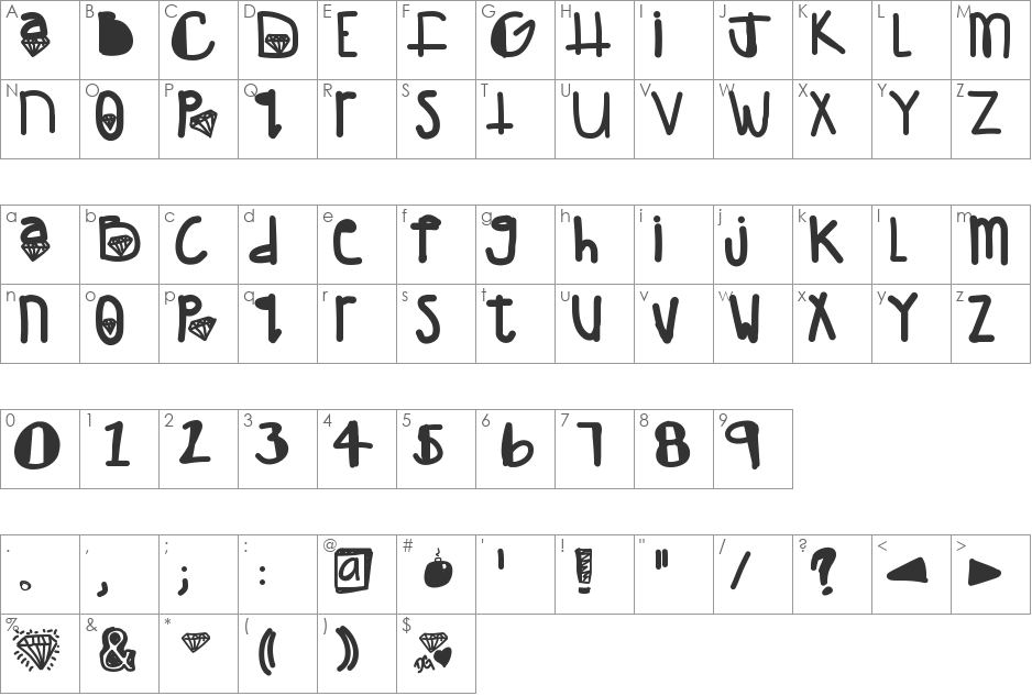 Diamondgirl font character map preview